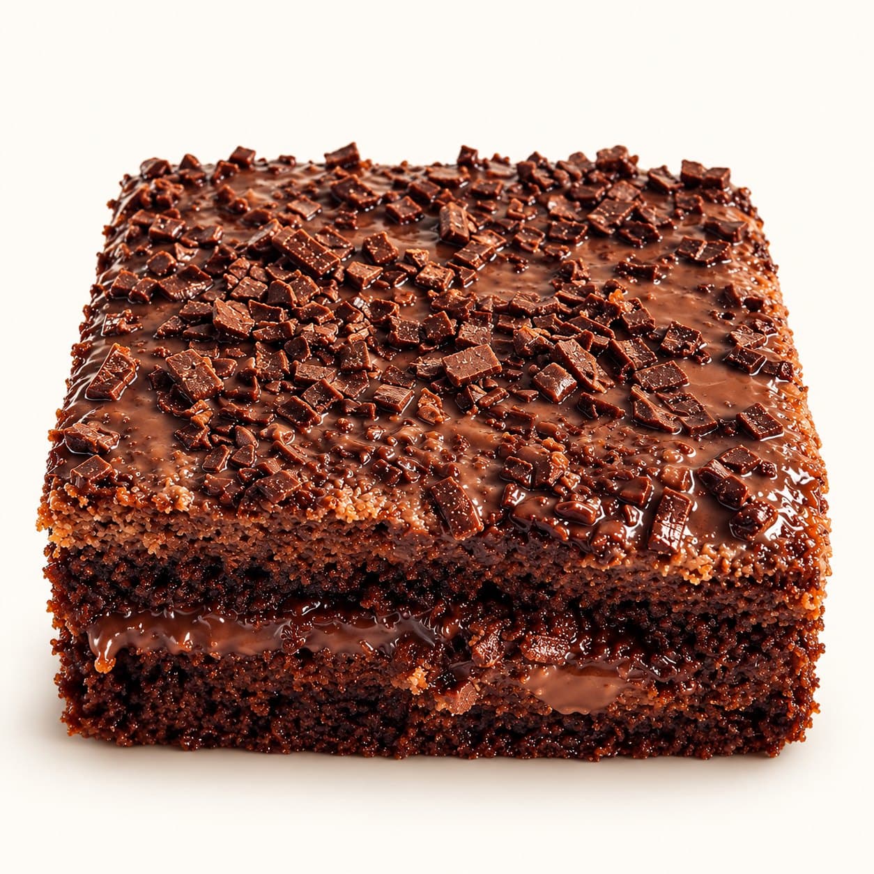 Fatia de bolo de chocolate com recheio de brigadeiro e raspas de chocolate