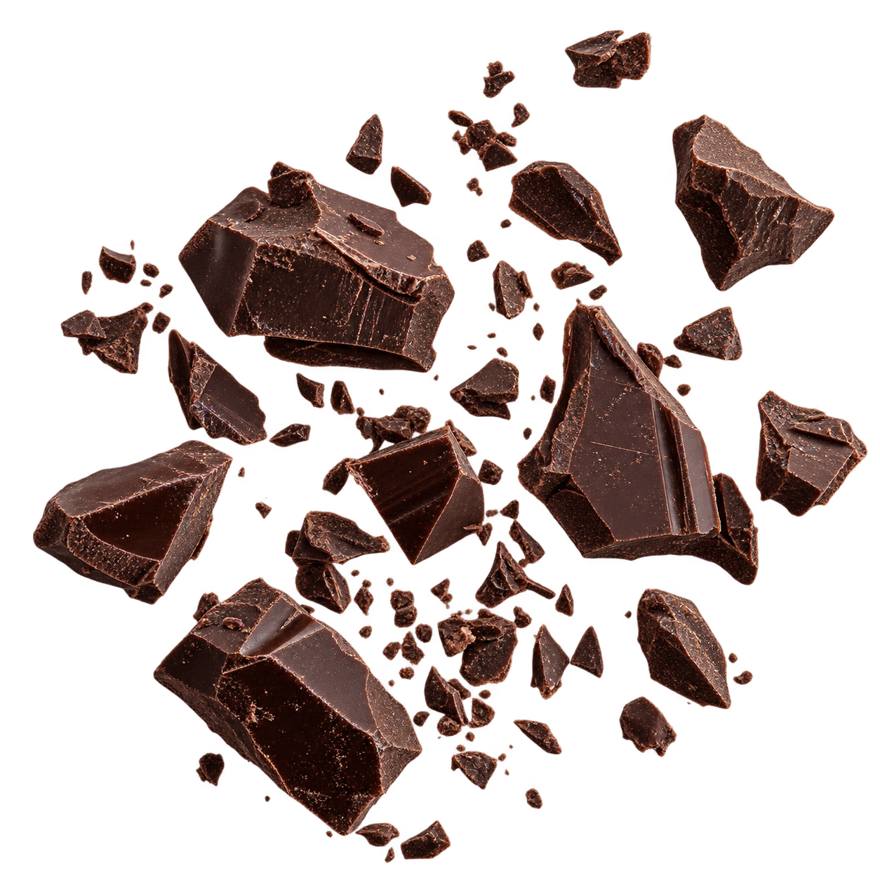 Pedaços de chocolate em queda